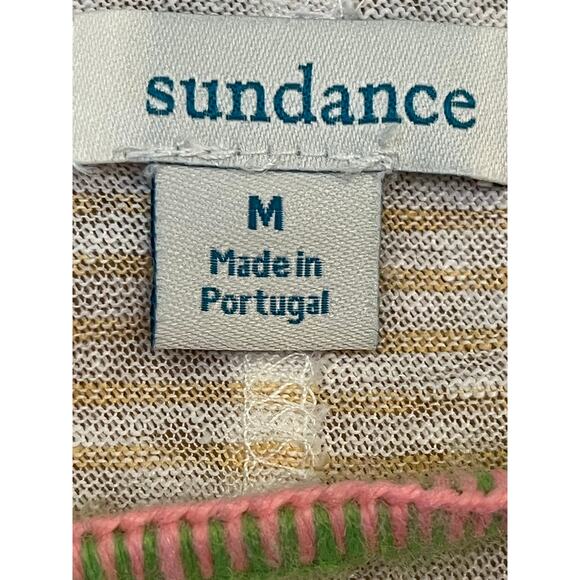 Sundance Women's Large Tan White Striped 100% Linen Sheer V-Neck Lightweight Top - Picture 3 of 6